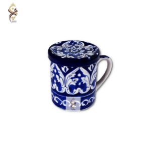 blue pottery mug, ceramics